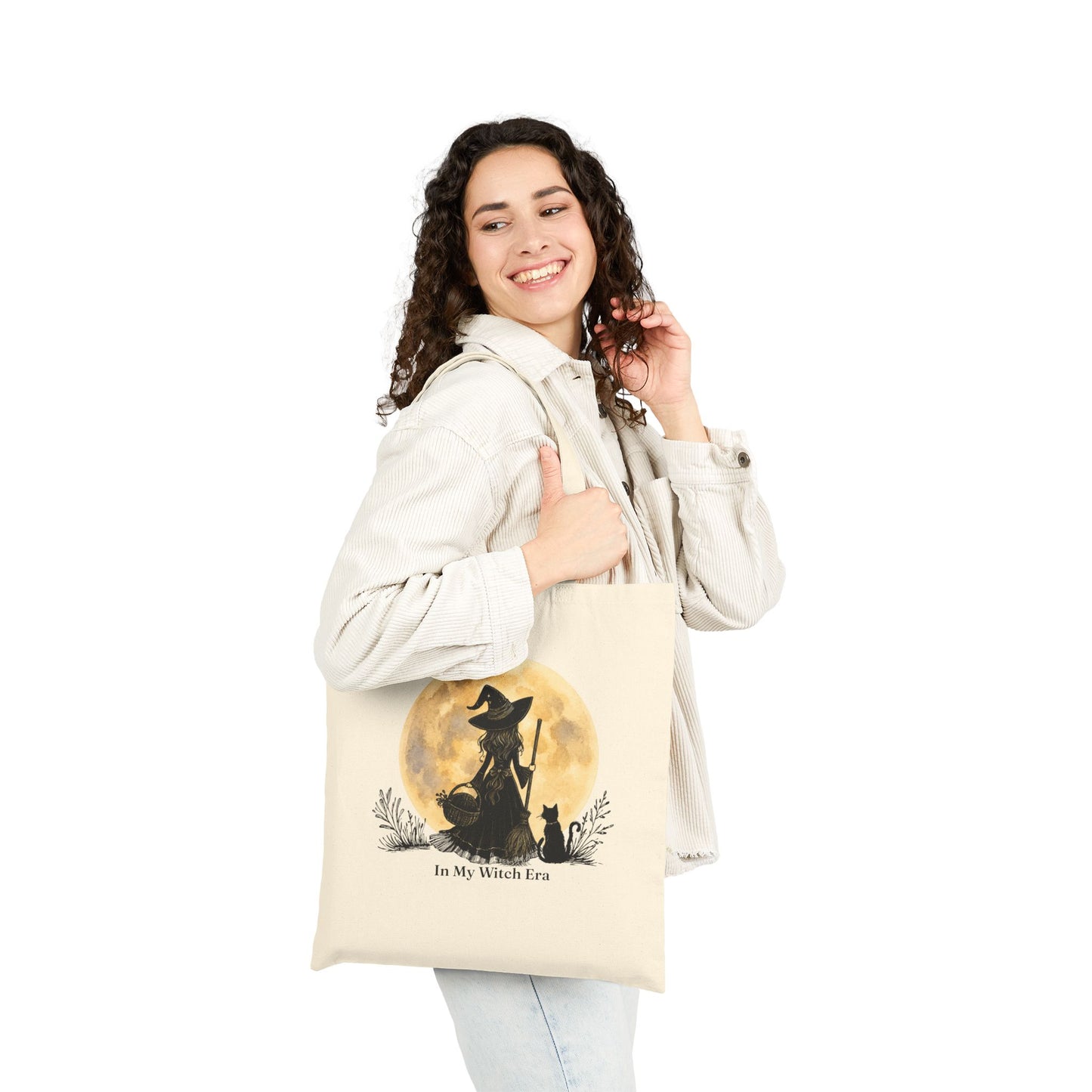 In My Witch Era Double-Sided Canvas Tote Bag | Witch Moon Book Tote | Cottagecore Market Bag