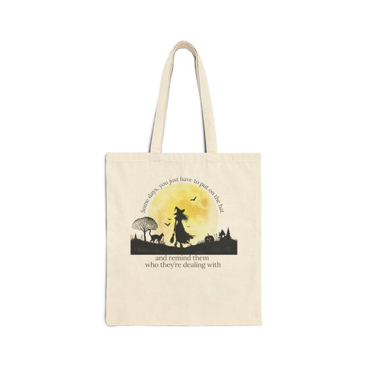 Put On The Hat Celestial Witch Tote | Natural Heritage Canvas Book Bag