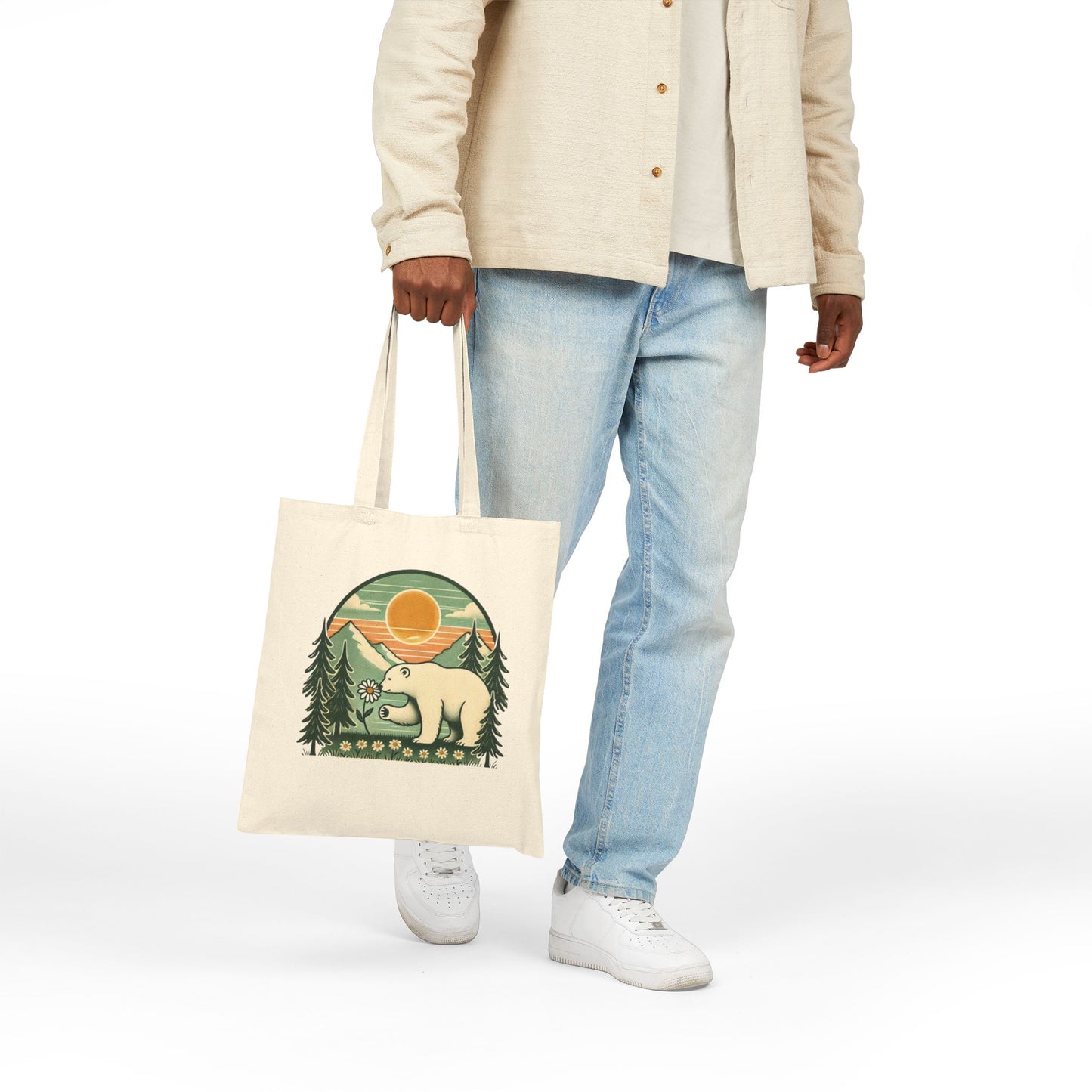 Polar Bear Daisy Sunset Tote Bag