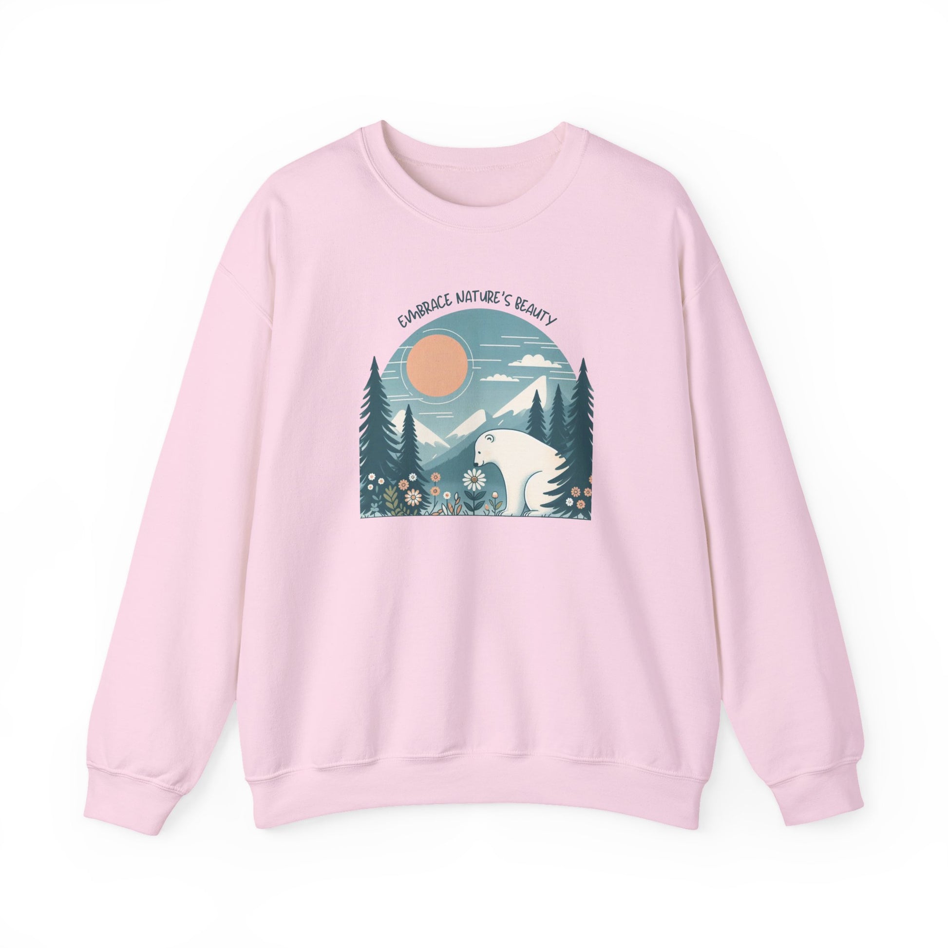 Pink sweatshirt with nature graphic on a white background-polar bear