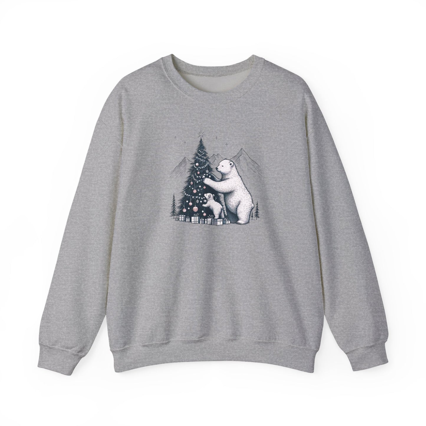Winter Pine Bears Heavyweight Sweatshirt, Vintage Christmas Tree Scene