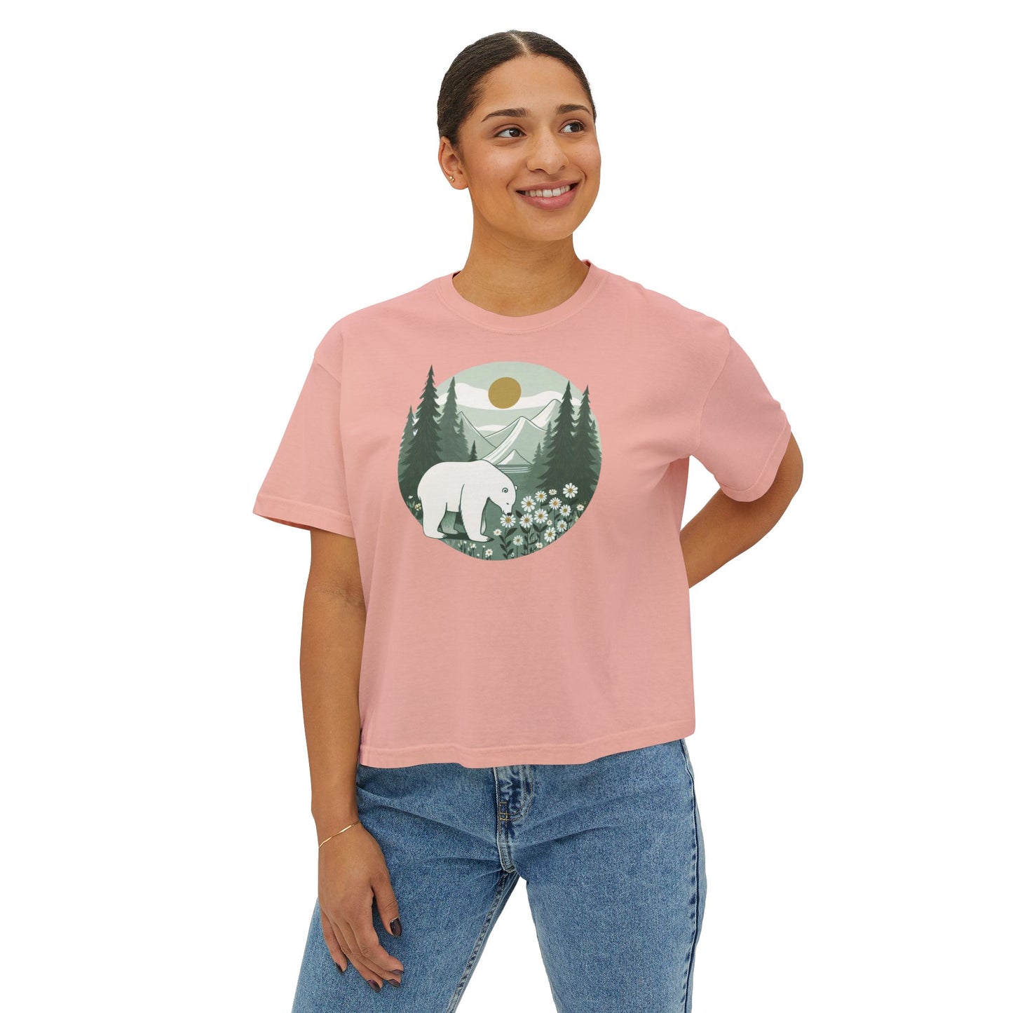 Polar Bear in Bloom Tee – Tranquil Forest & Daisy Nature Shirt
