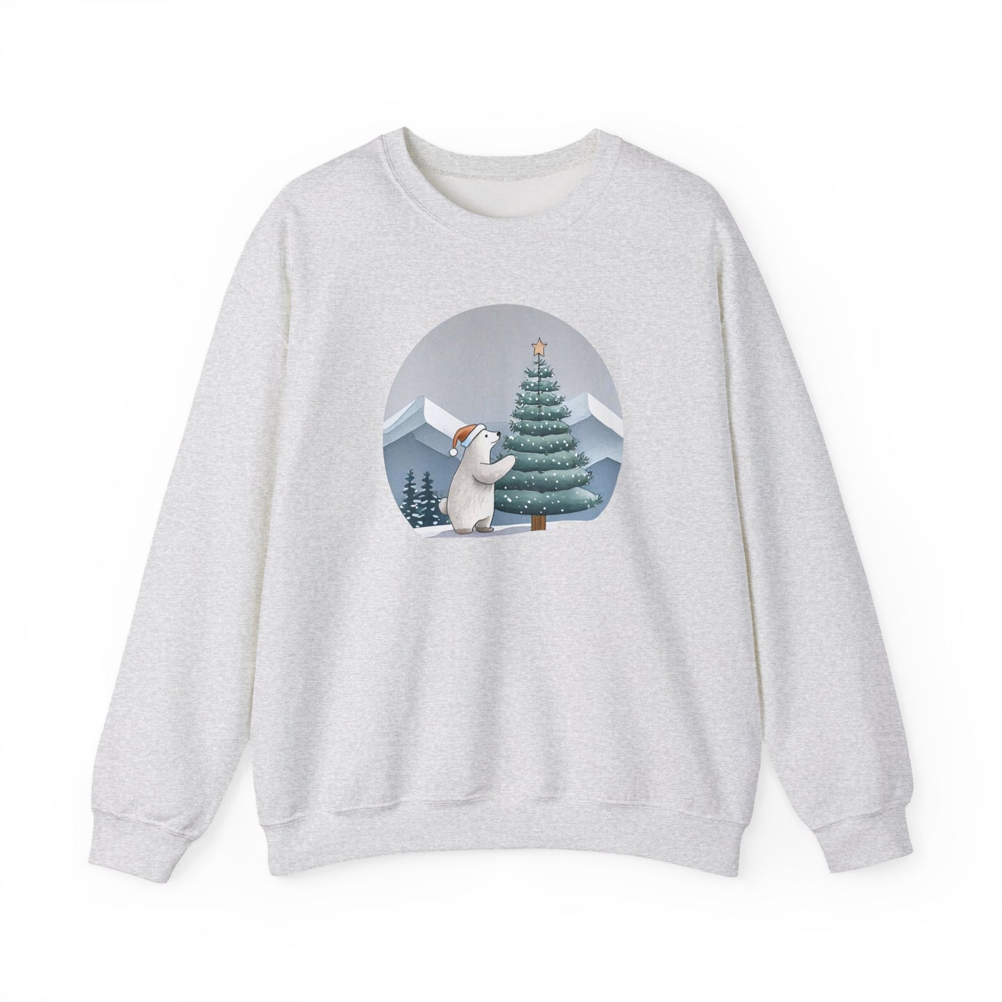 Winter Glow Polar Bear Sweatshirt, Cozy Christmas Tree Scene