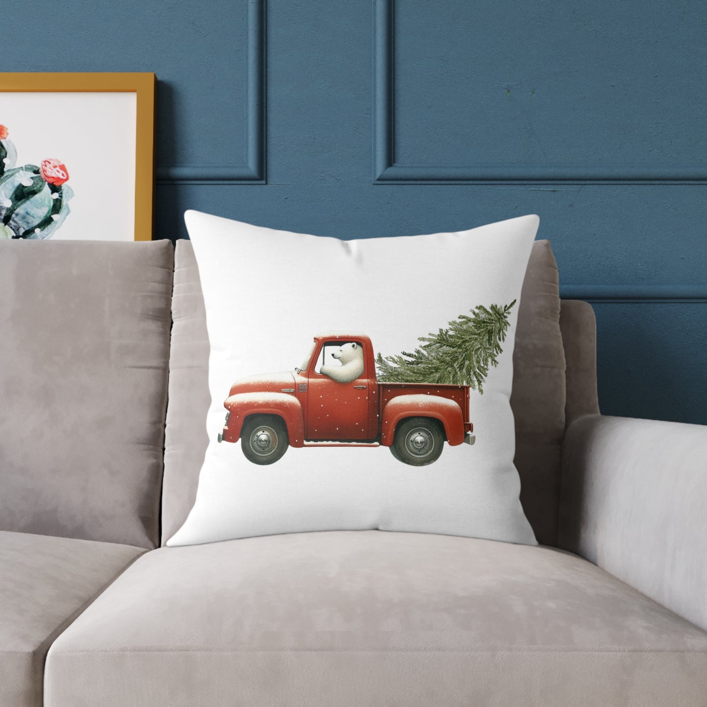 Polar Bear Pickup Christmas Pillow