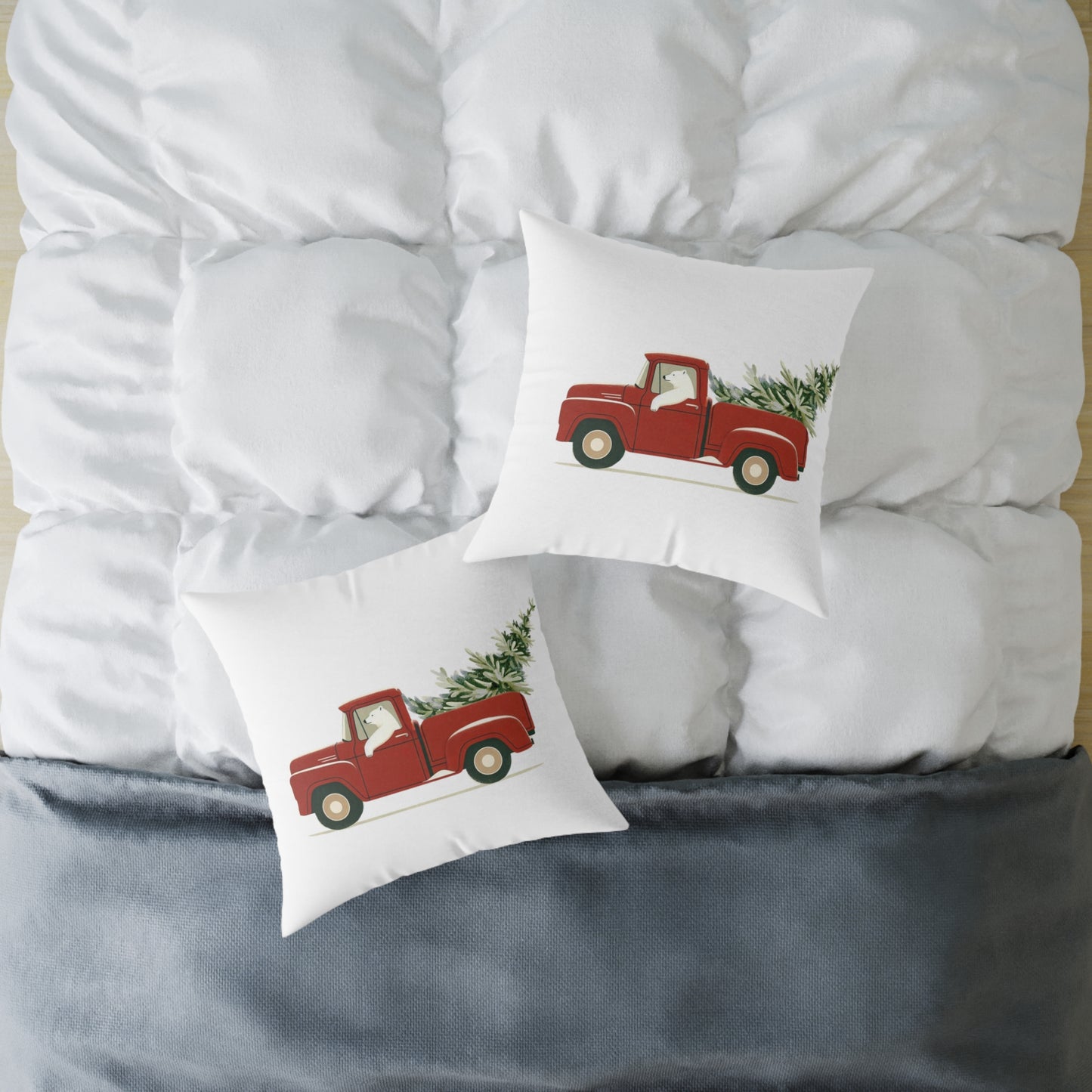 Polar Bear Christmas TruckPillow - Red Truck Christmas Pillow
