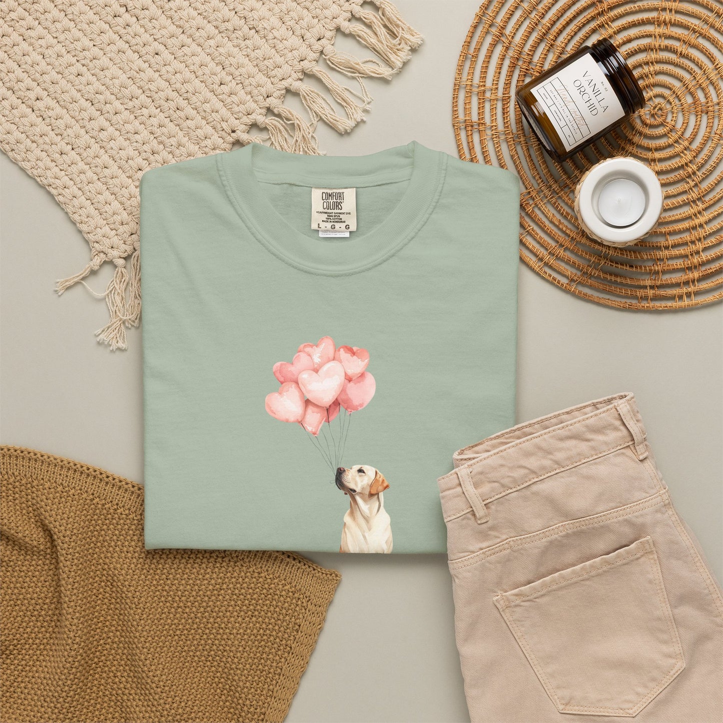 Yellow Labrador with Heart Balloons Tee