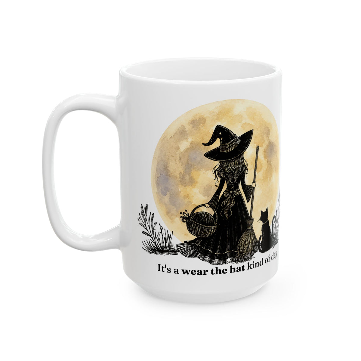 Witch Mug with Black Cat | Wear the Hat 15 oz Coffee Mug