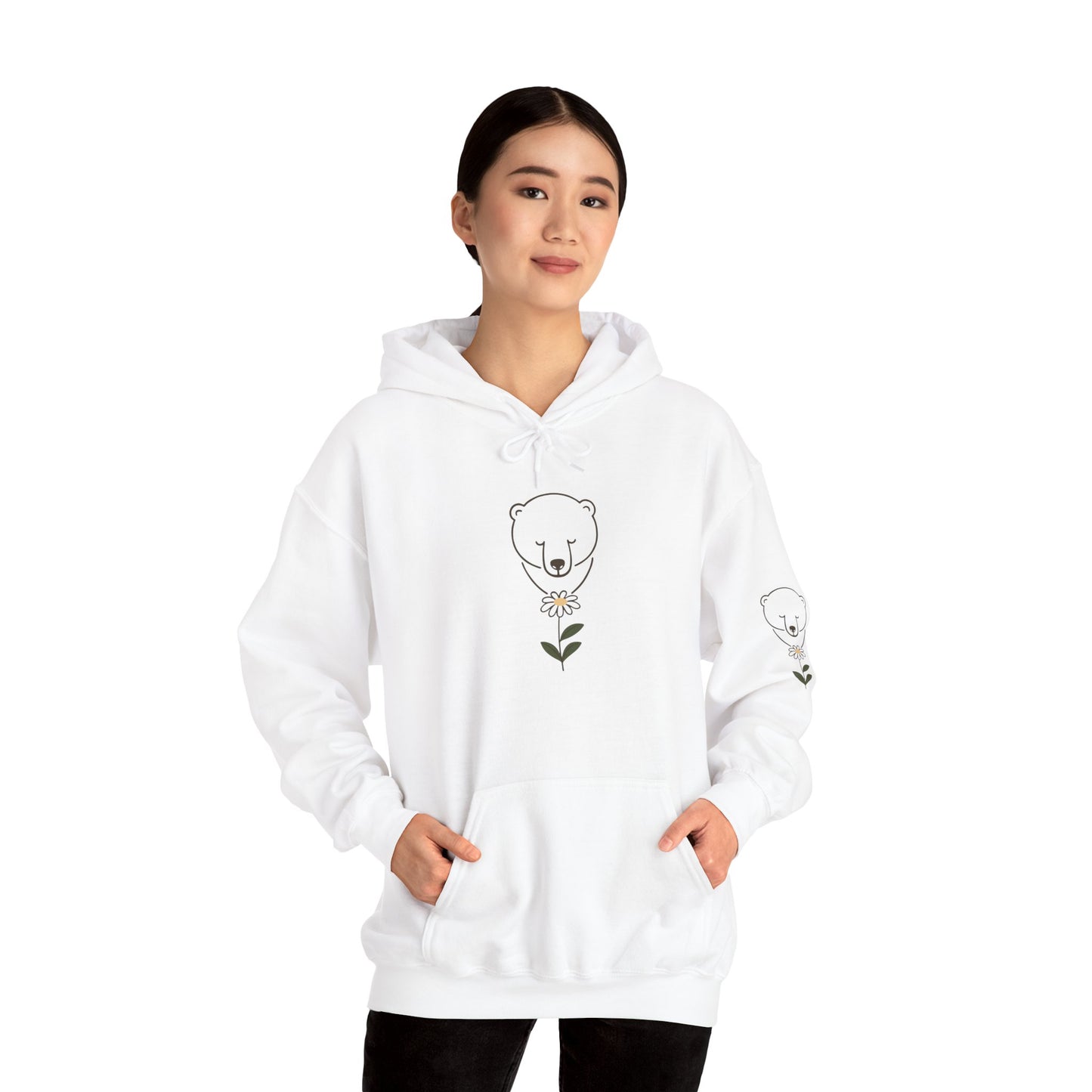 Polar Bear Wildflower Hoodie | Minimalist Nature Graphic