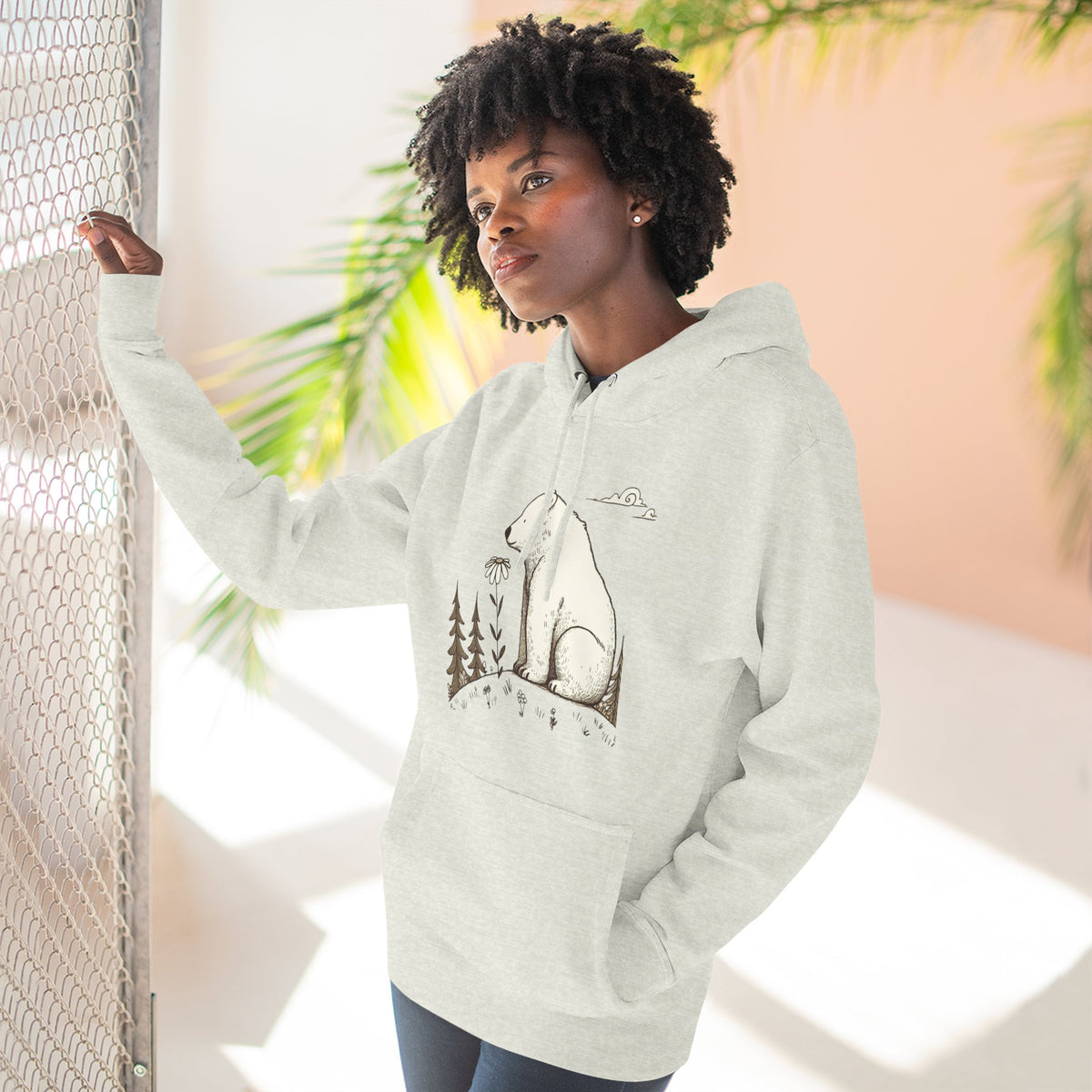 Polar Bear Meadow Hoodie | Minimalist Nature Sweatshirt