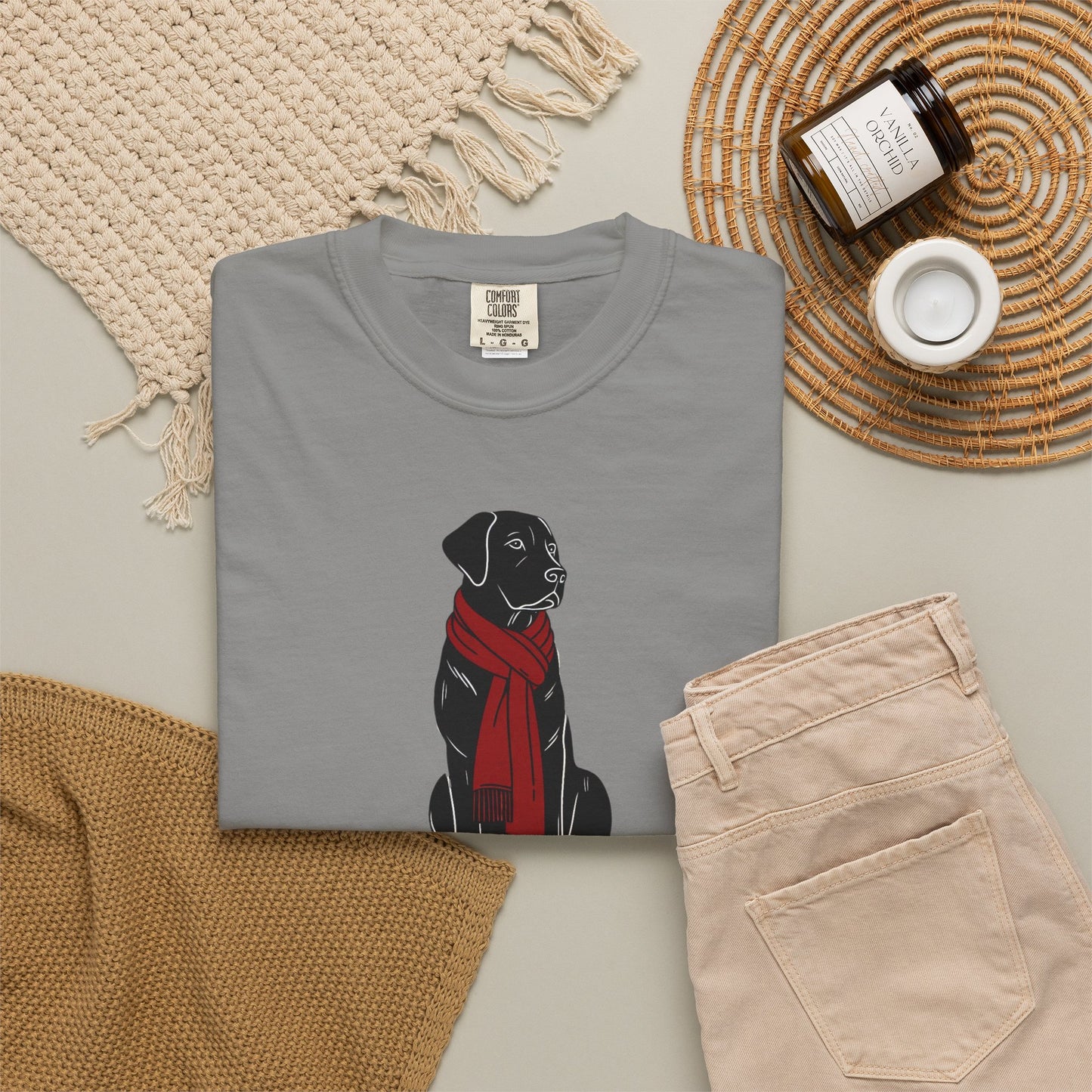Black Lab Red Scarf Comfort Colors Tee