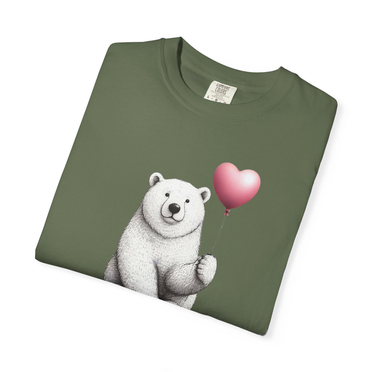 Sketch Polar Bear Heart Balloon Comfort Colors Tee