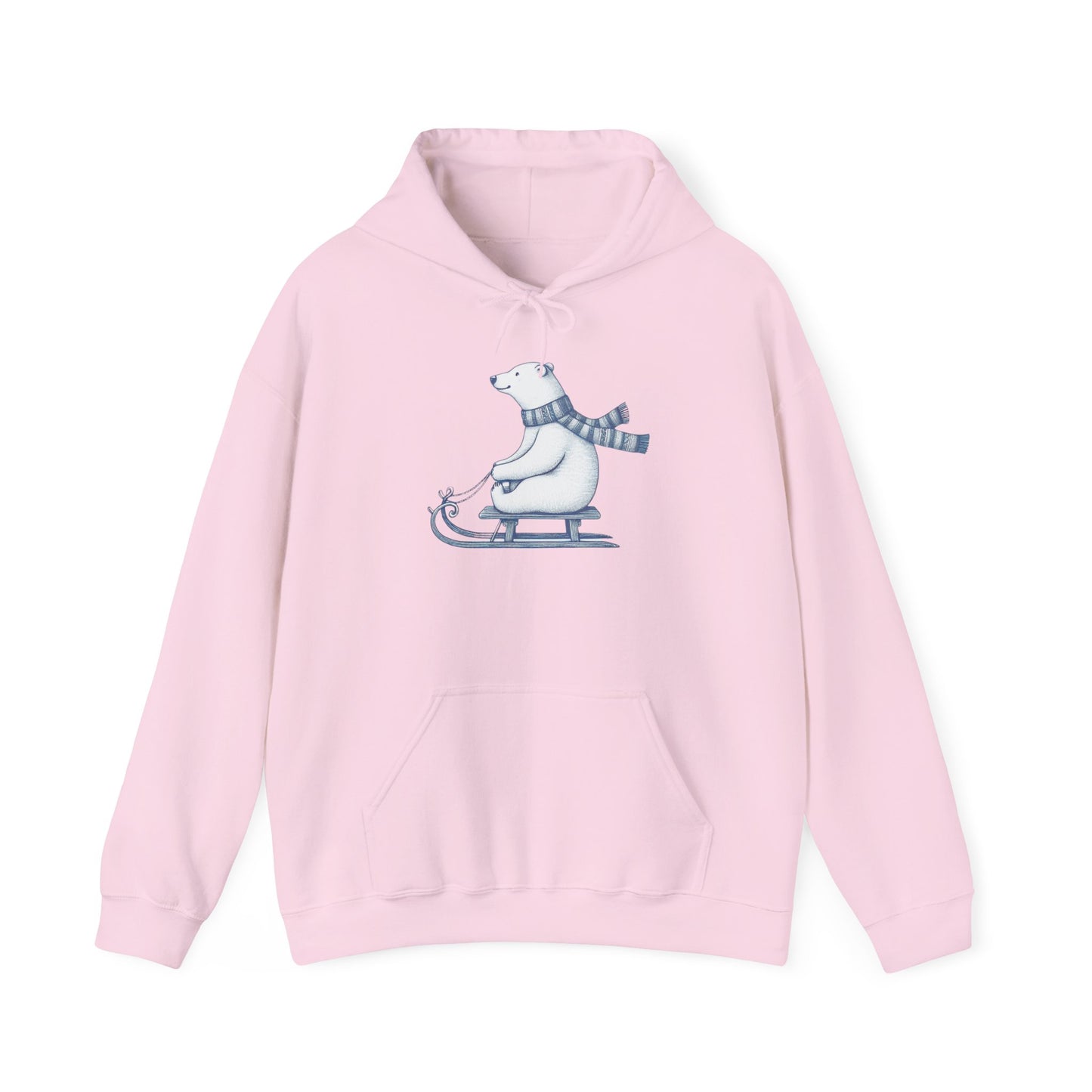 Sledding Polar Bear Hoodie, Cozy Winter Christmas Graphic Sweatshirt