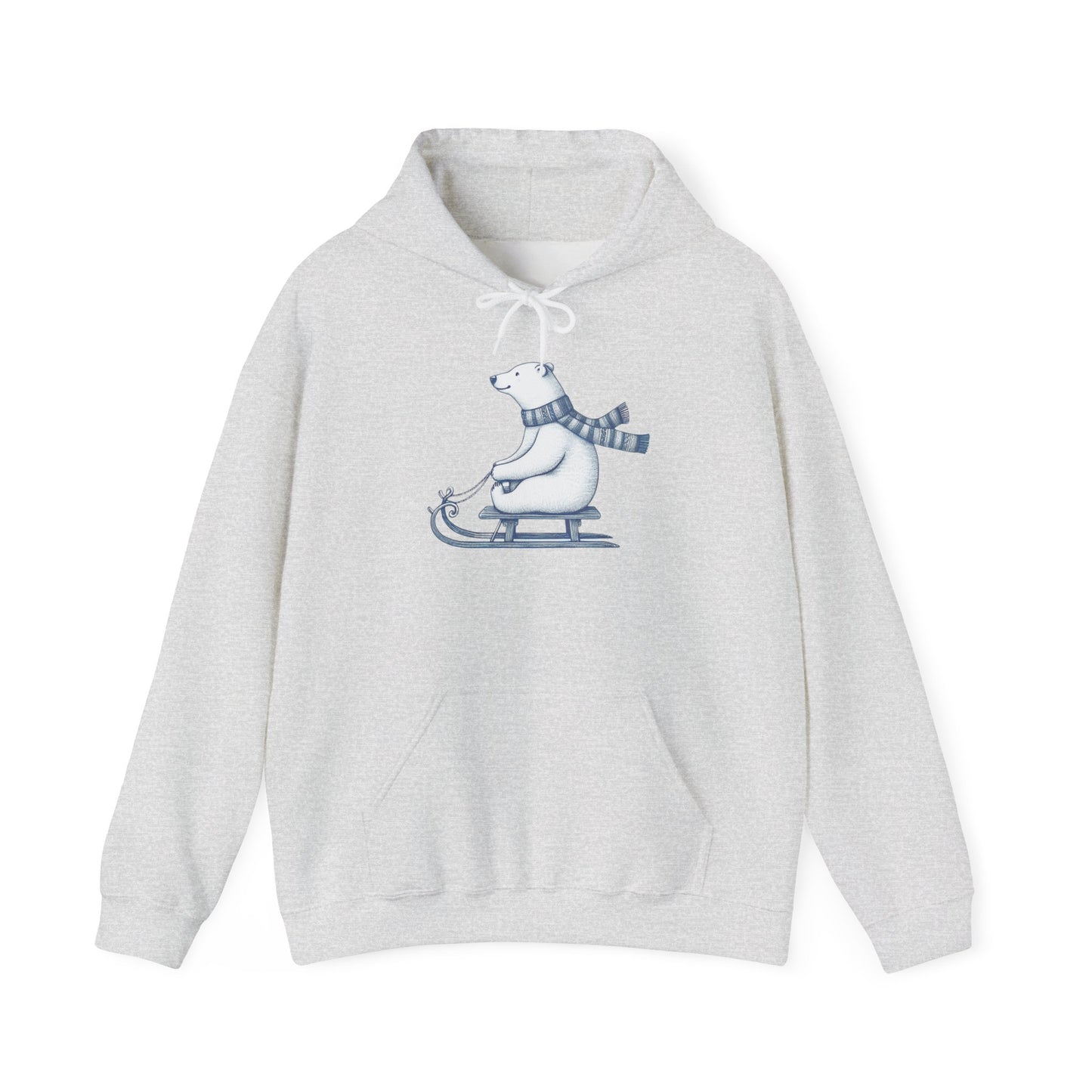 Sledding Polar Bear Hoodie, Cozy Winter Christmas Graphic Sweatshirt