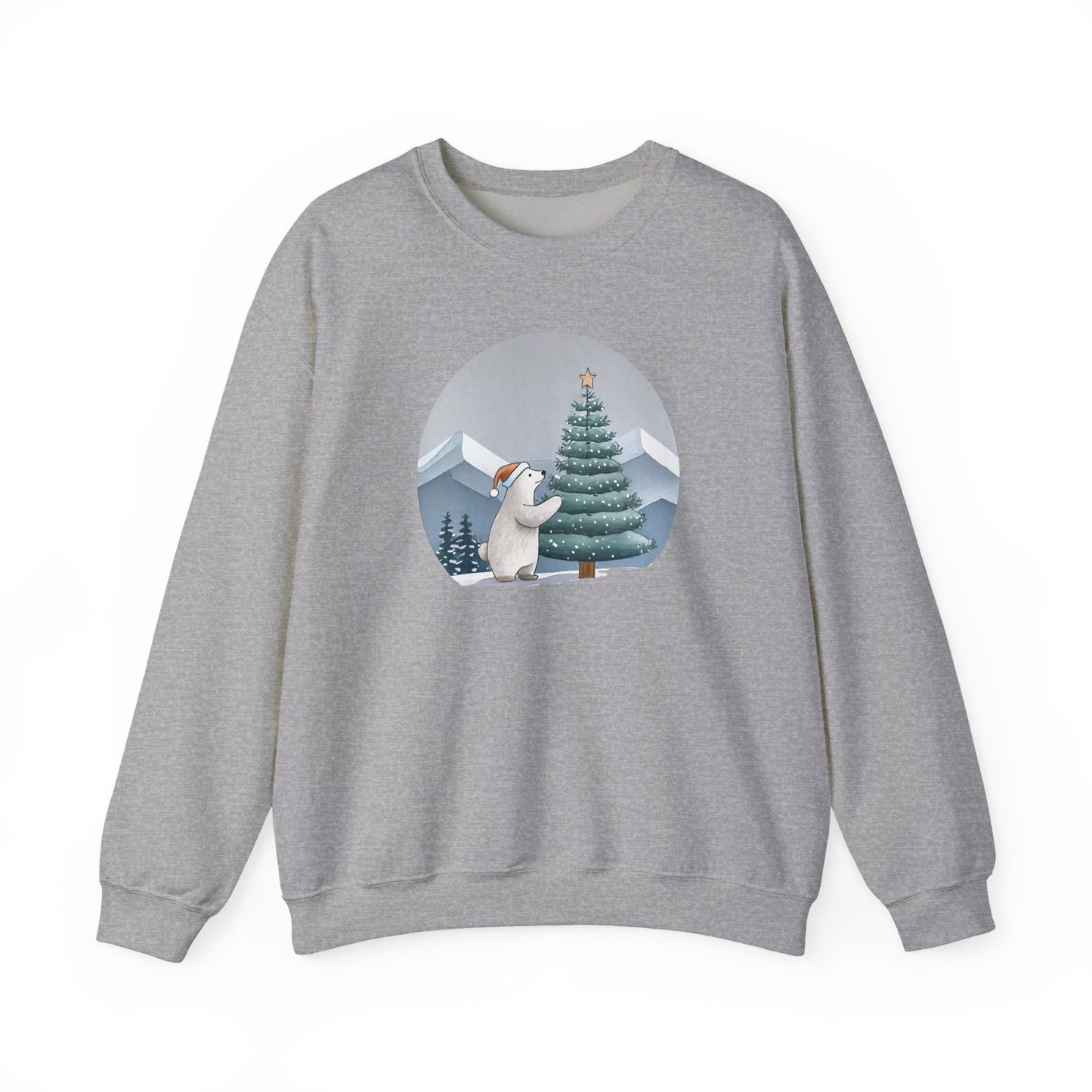 Winter Glow Polar Bear Sweatshirt, Cozy Christmas Tree Scene