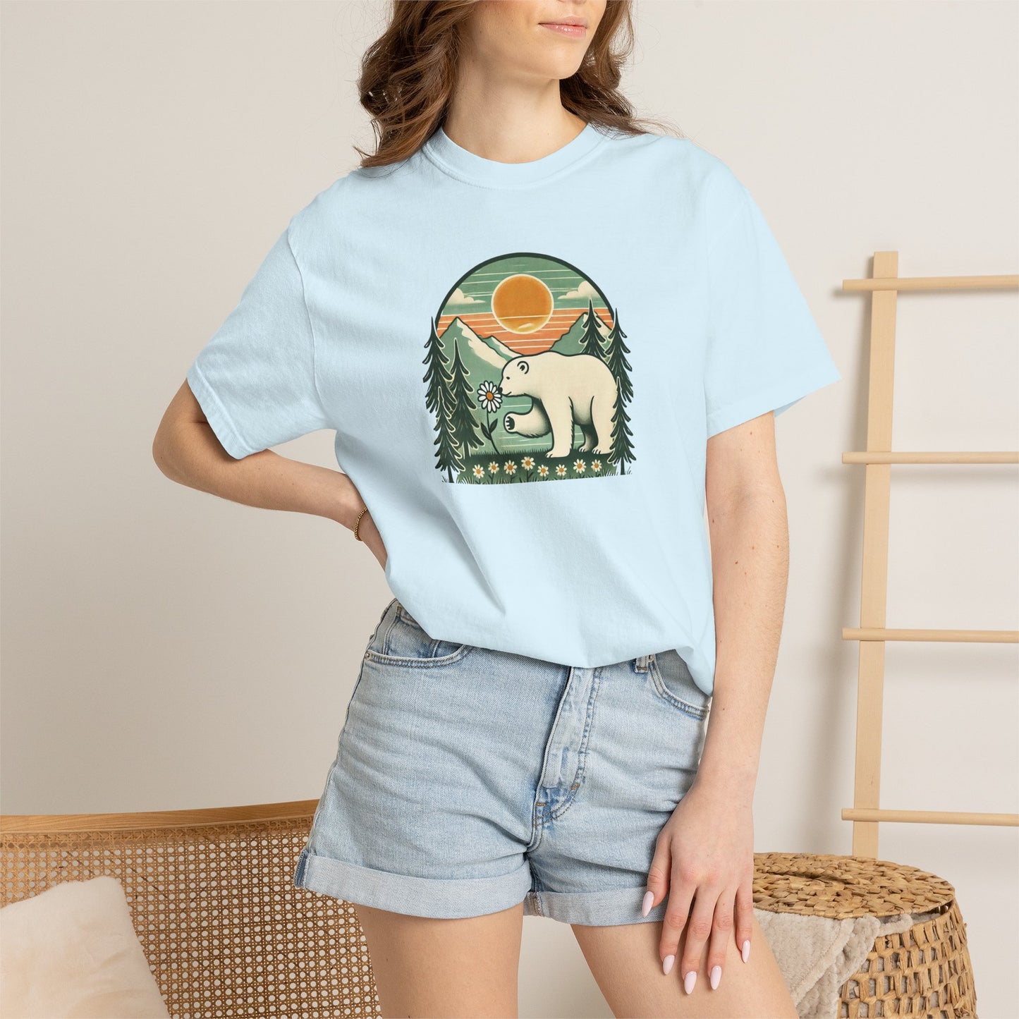 Polar Bear Daisy Sunset Comfort Colors Tee
