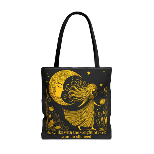 She Walks Feminist Tote | Moon Goddess Empowerment Bag