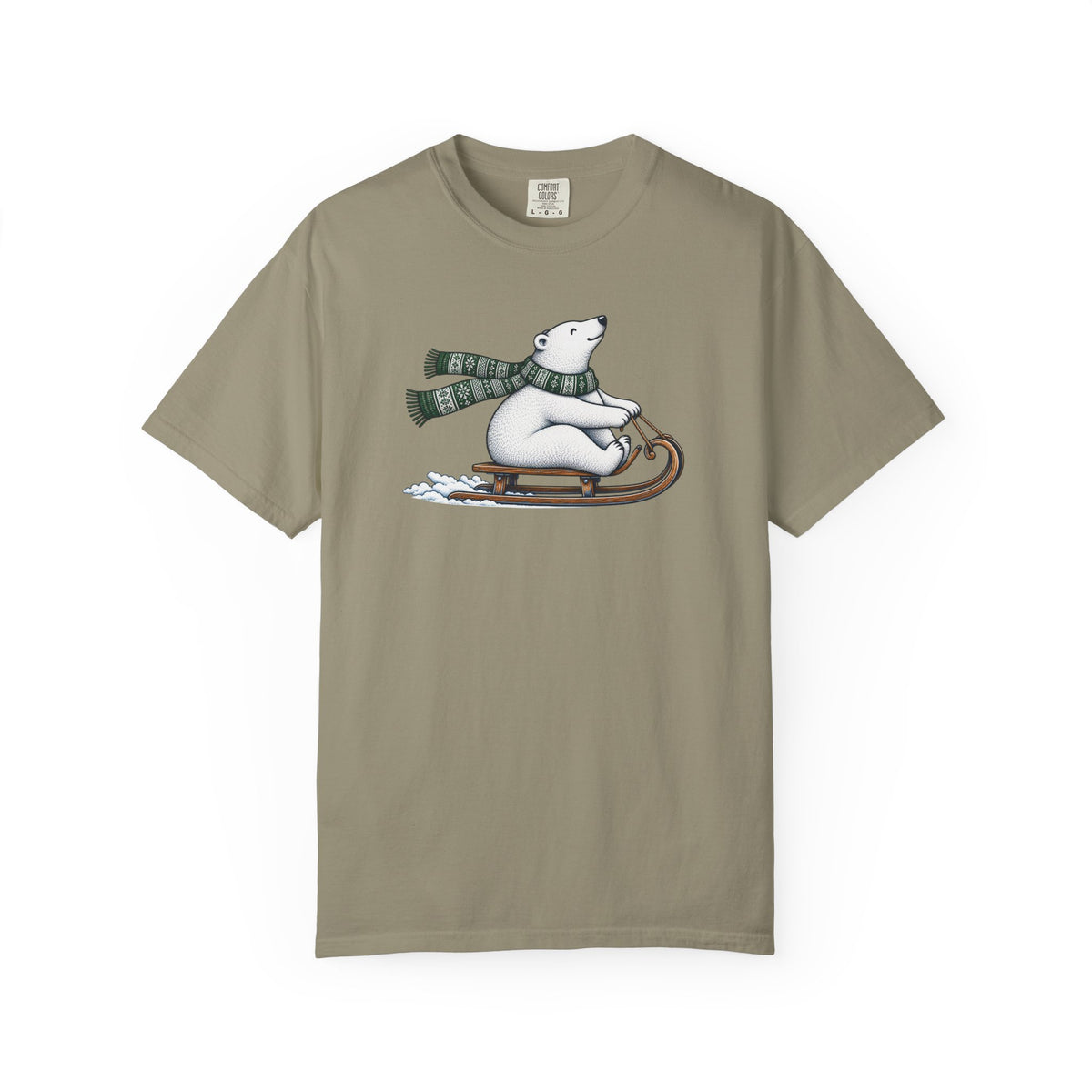 Sledding Polar Bear Comfort Colors Tee | Cozy Winter Bear Shirt