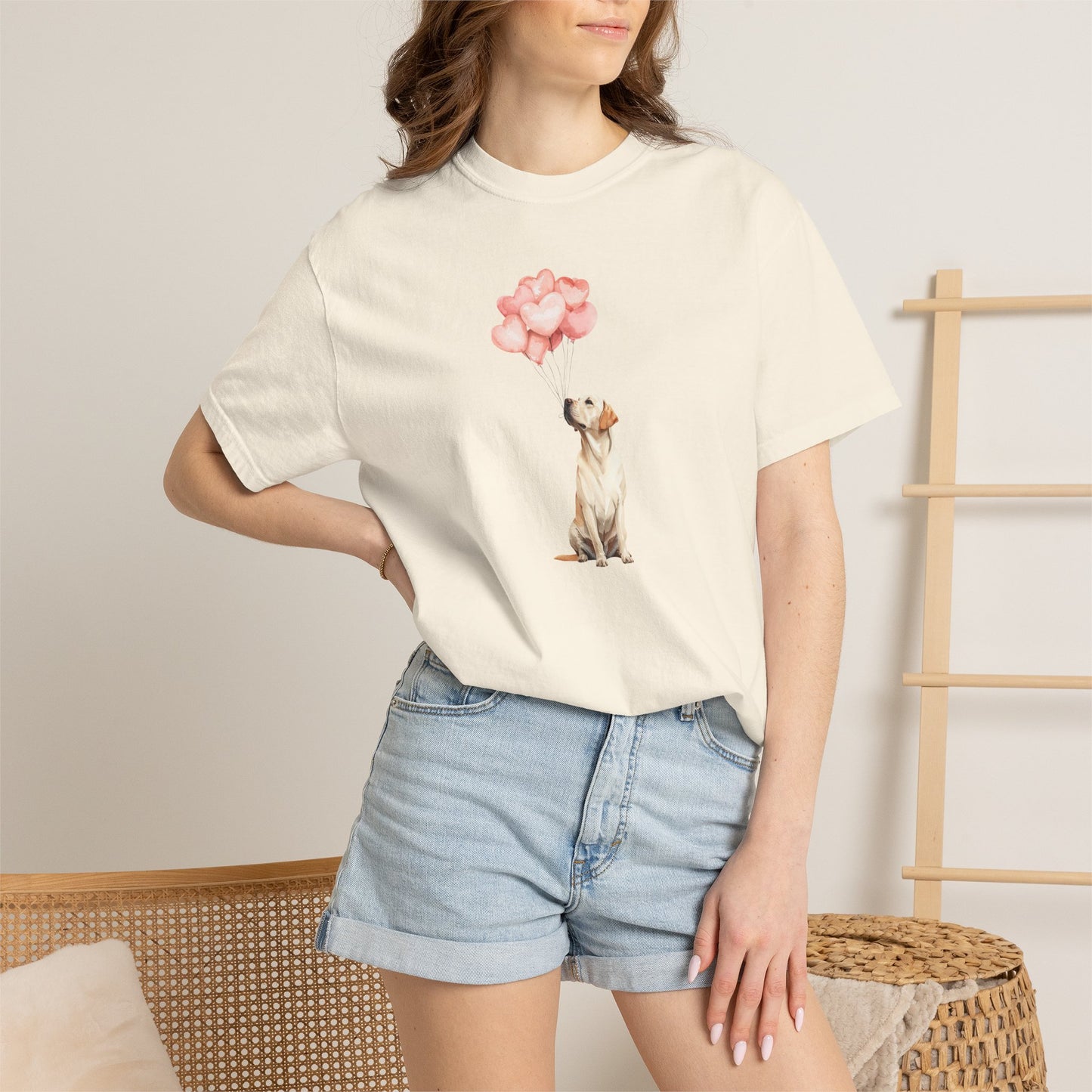Yellow Labrador with Heart Balloons Tee