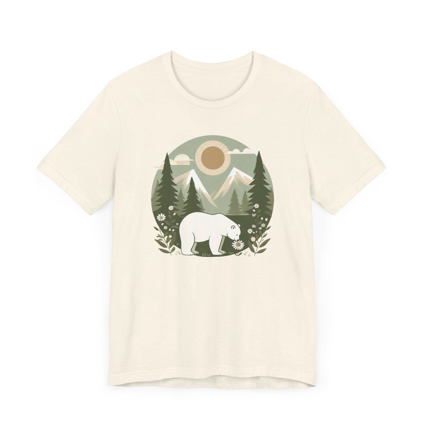 Polar Bear & Daisy Tee – Serene Nature Graphic Shirt for Animal Lovers