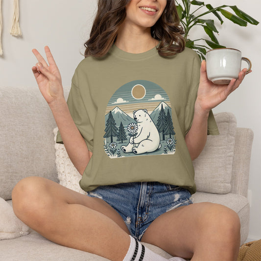 Vintage Polar Bear Wildflower Comfort Colors Tee