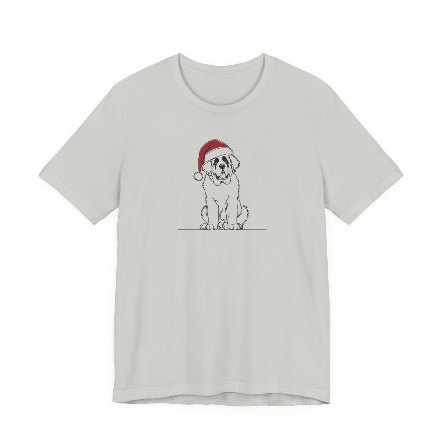 St. Bernard Santa Hat T-Shirt, Minimalist Holiday Dog Graphic Tee | Stompy Paws