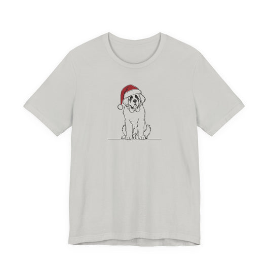 St. Bernard Santa Hat T-Shirt, Minimalist Holiday Dog Graphic Tee | Stompy Paws