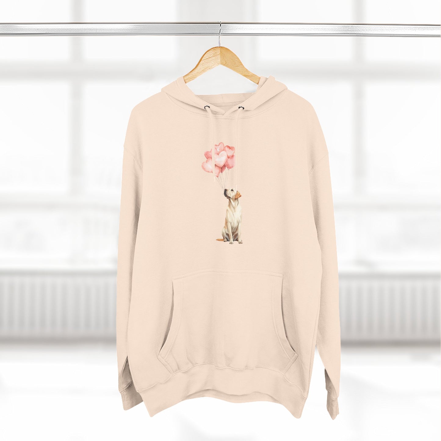 Yellow Labrador with Heart Balloons Hoodie