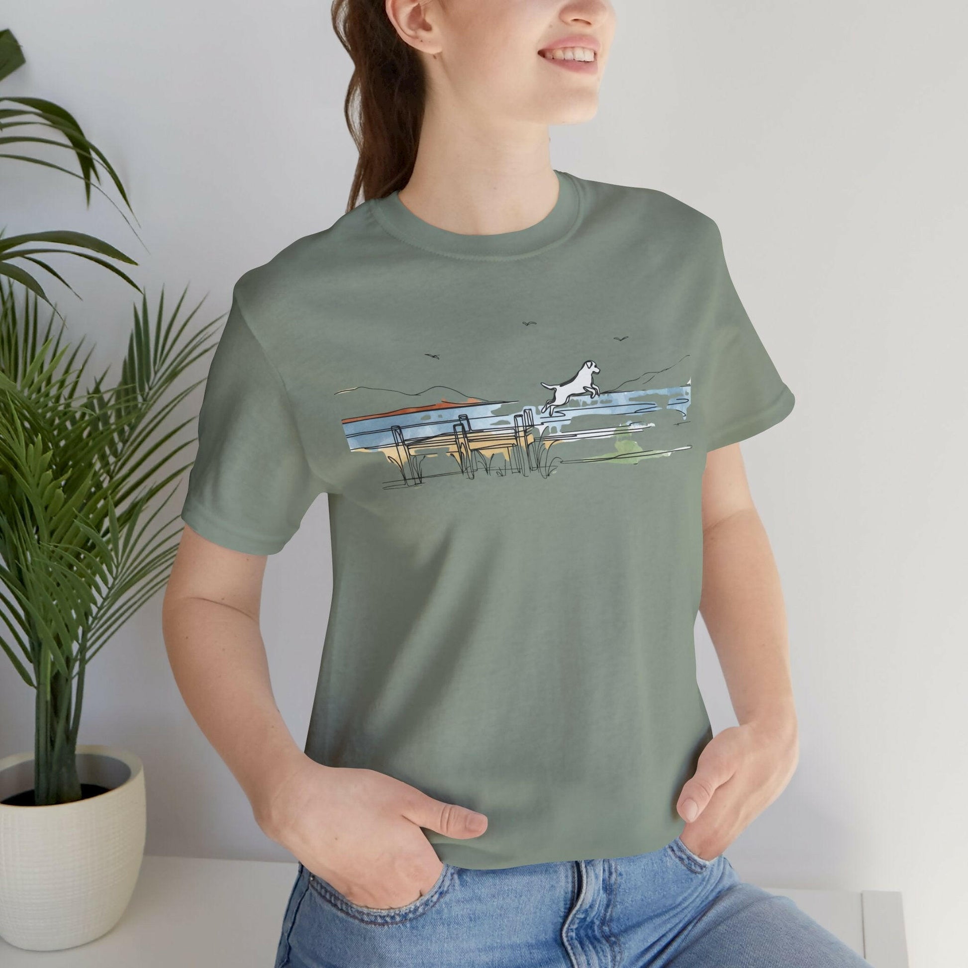 Dog Jumping into Lake Graphic Unisex Tee - Stompy Paws