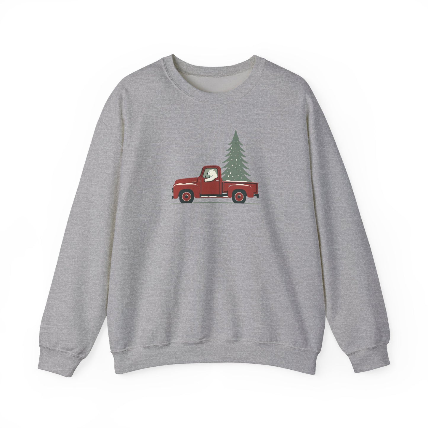 Polar Bear Evergreen Run, Vintage Red Christmas Truck Sweatshirt