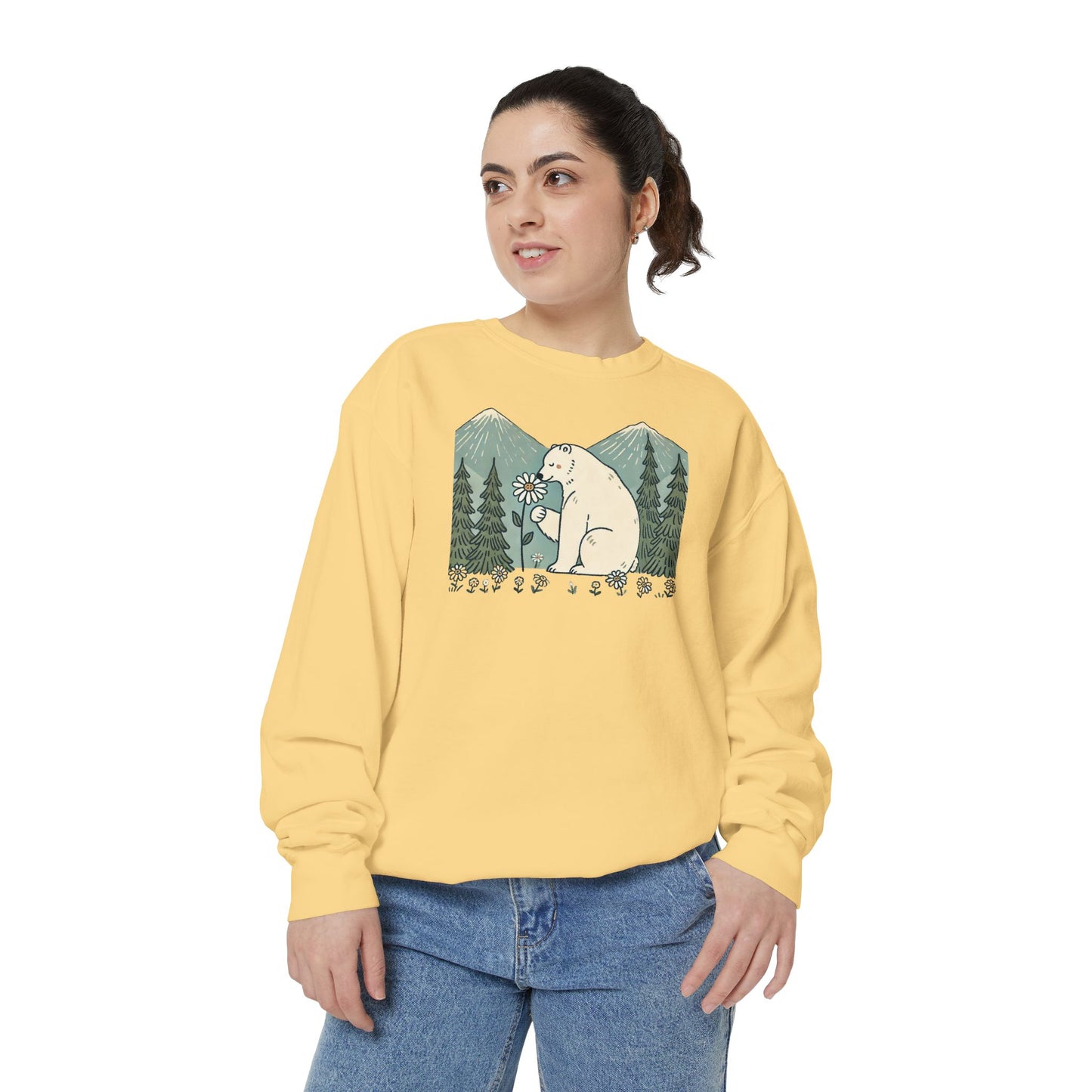 Wildflower Polar Bear Comfort Colors Sweatshirt