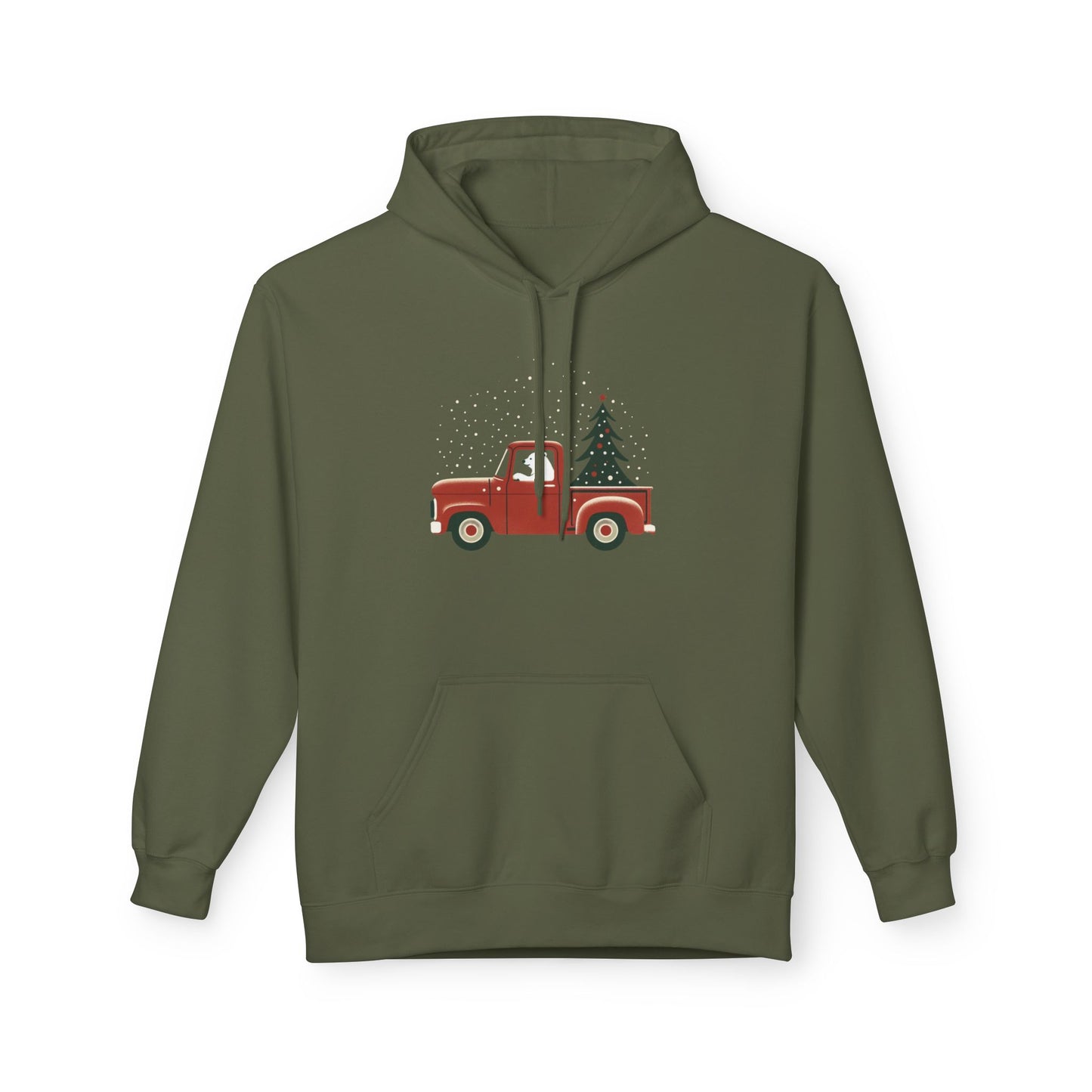 Polar Bear Holiday Haul, Vintage Red Christmas Truck Midweight Hoodie