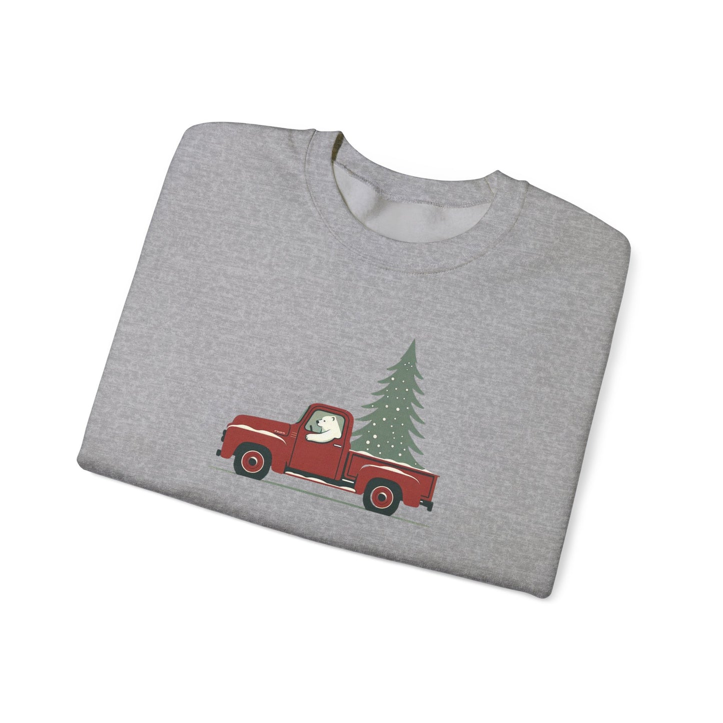 Polar Bear Evergreen Run, Vintage Red Christmas Truck Sweatshirt