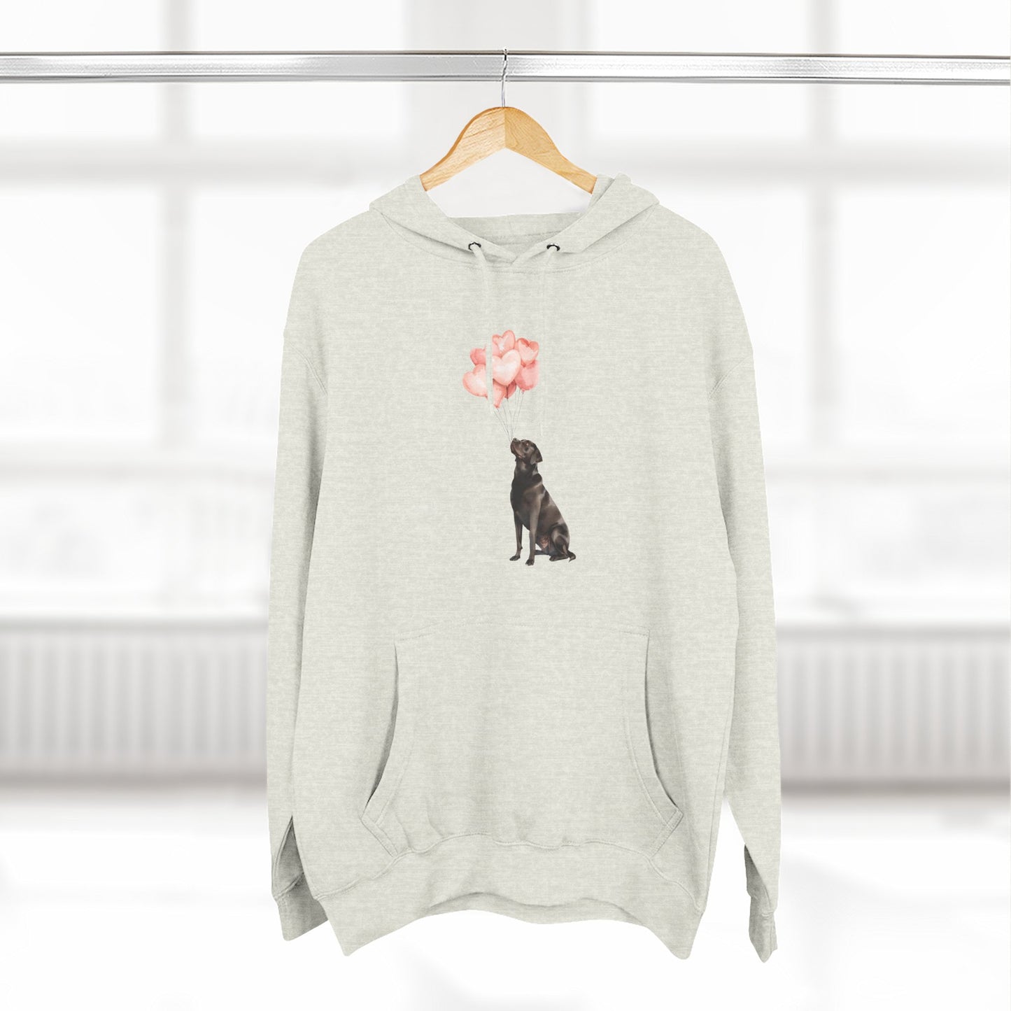Black Labrador with Heart Balloons Hoodie