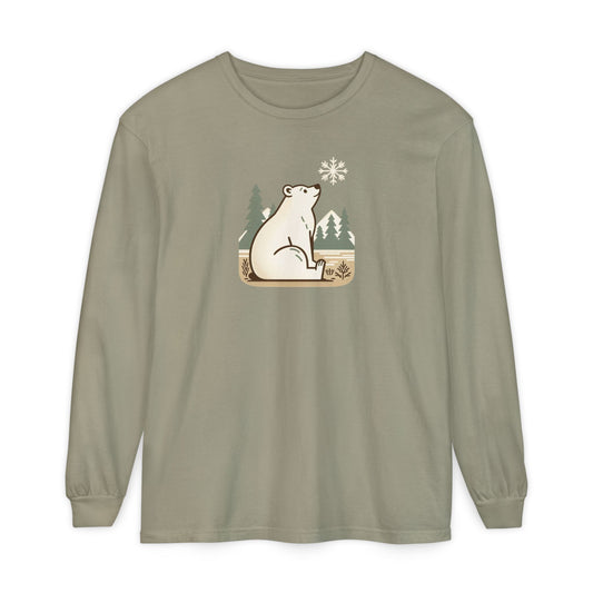 Peaceful Polar Bear Long Sleeve, Minimalist Winter Shirt, Cozy Nature Graphic Tee