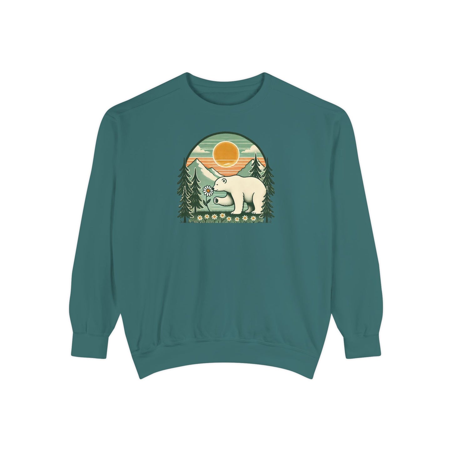 Polar Bear Daisy Sunset Comfort Colors Sweatshirt