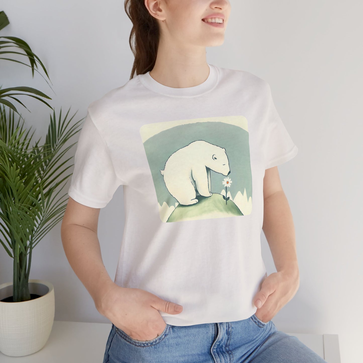 Polar Bear & Daisy Tee | Gentle Nature-Inspired Graphic Shirt