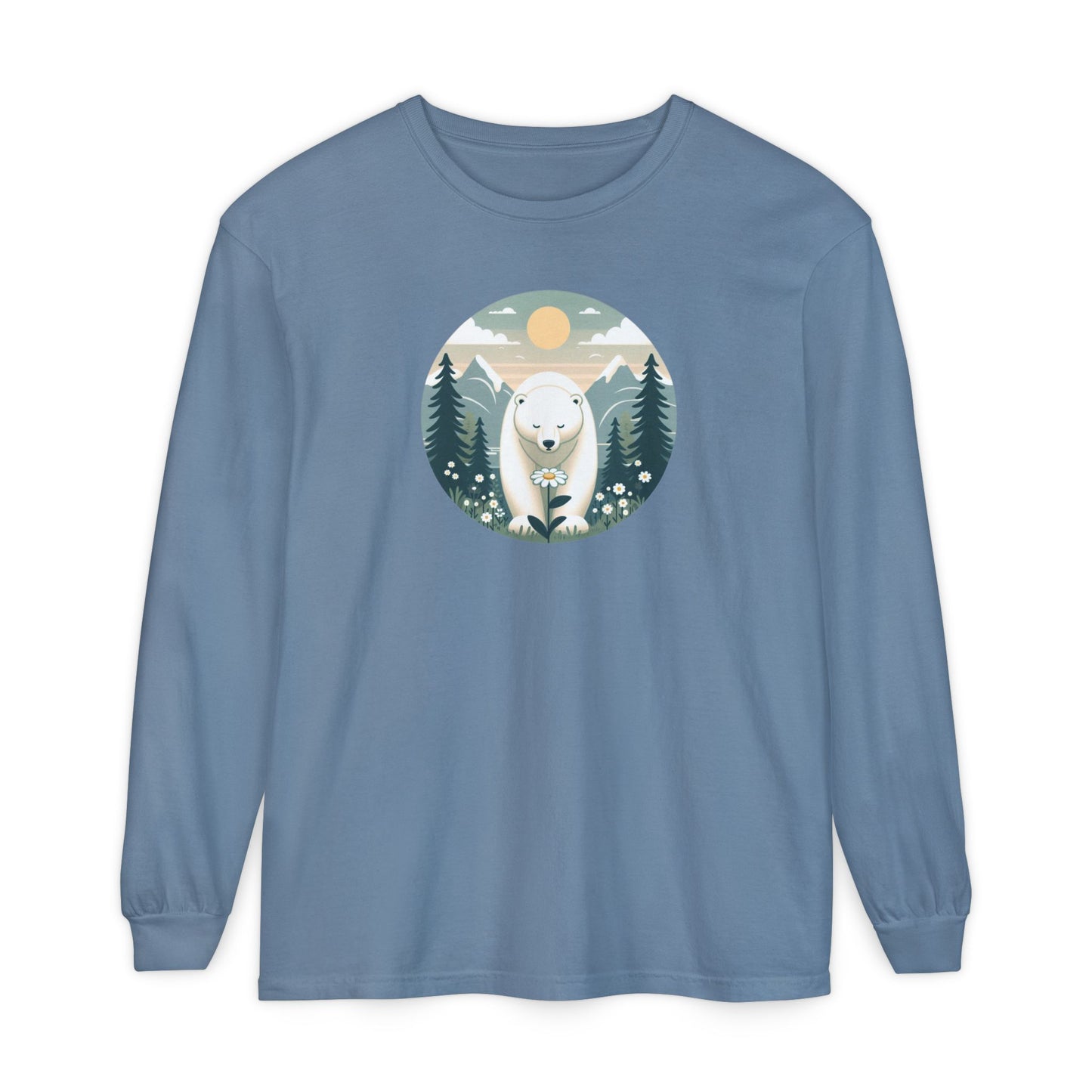 Polar Bear & Wildflower Mountain Long Sleeve, Comfort Colors Nature Graphic Tee