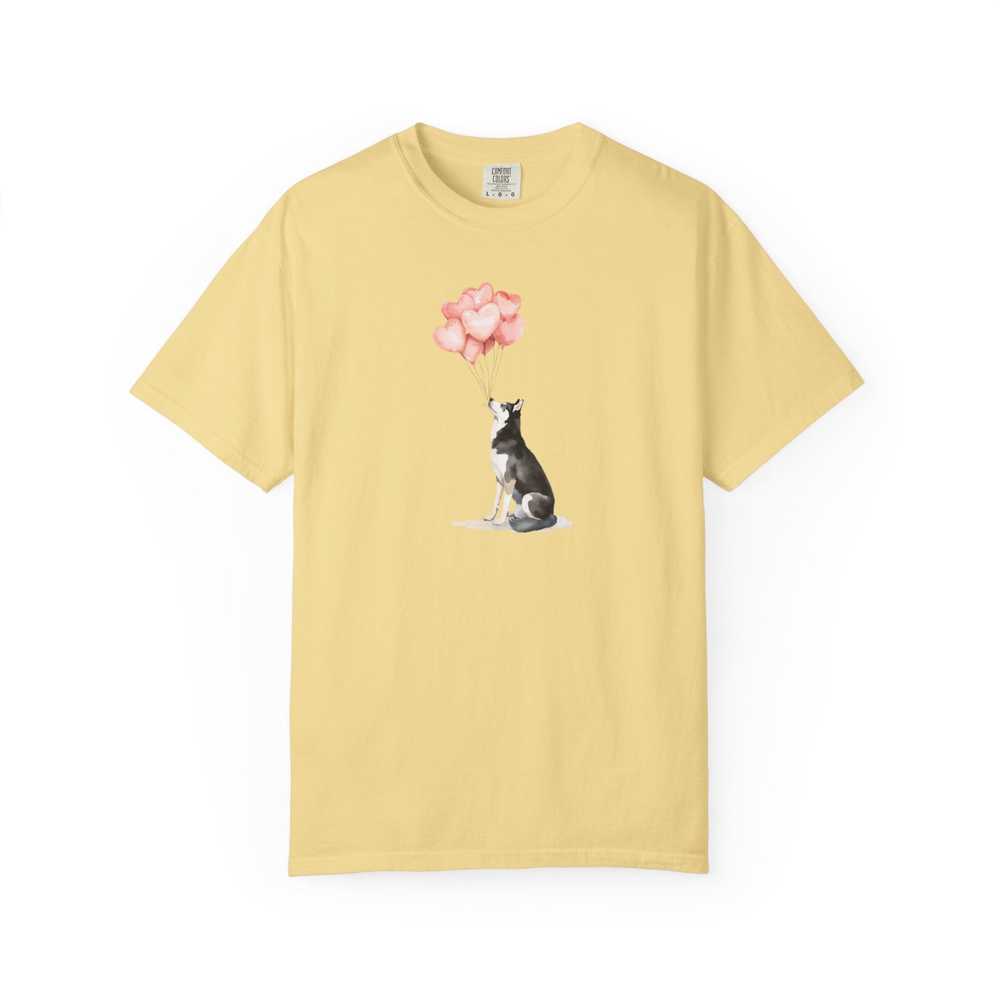 Siberian Husky with Heart Balloons Comfort Colors Tee