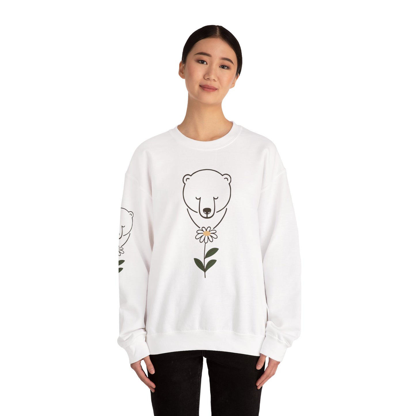 Polar Bear Wildflower Sweatshirt | Minimalist Nature Graphic
