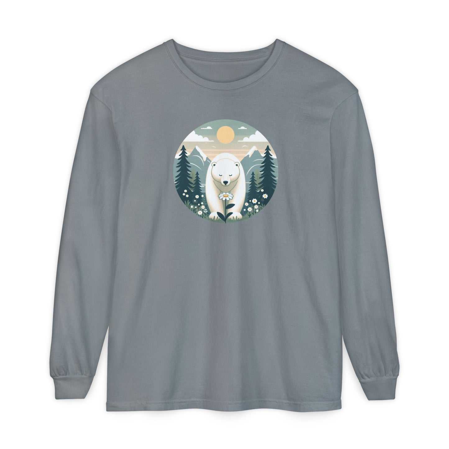 Polar Bear & Wildflower Mountain Long Sleeve, Comfort Colors Nature Graphic Tee
