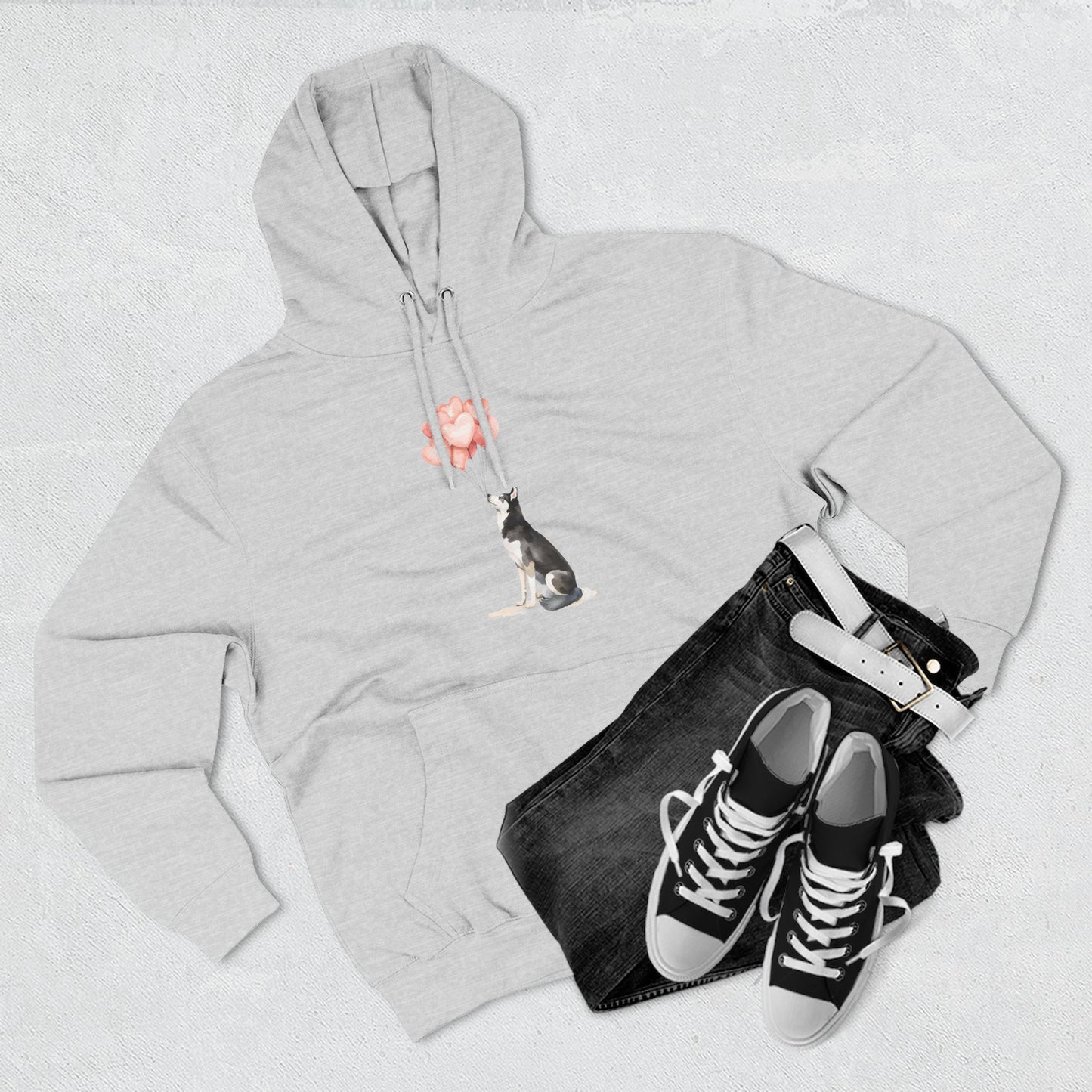 Husky with Heart Balloons Hoodie