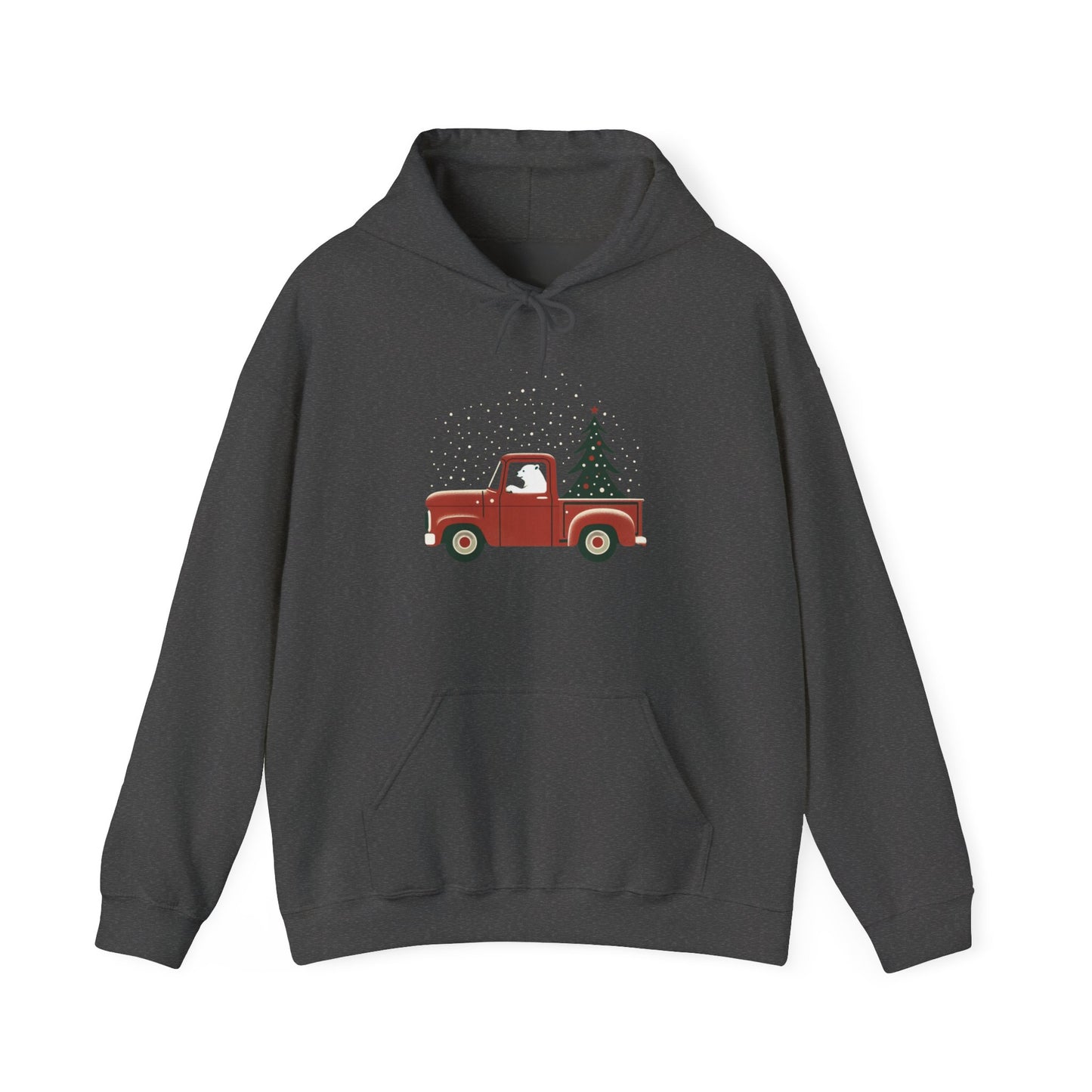 Polar Bear Holiday Haul, Vintage Red Christmas Truck Heavyweight Hoodie