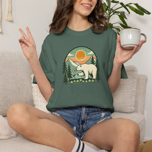 Polar Bear Daisy Sunset Comfort Colors Tee