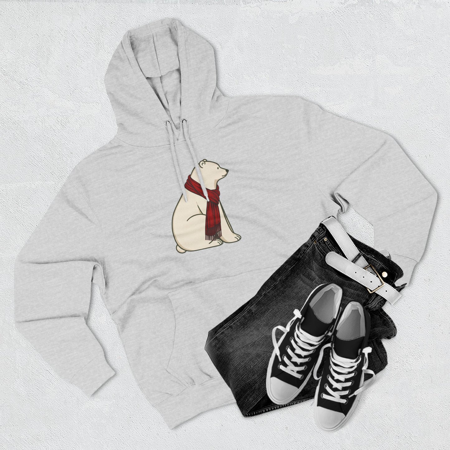 Polar Bear Scarf Hoodie | Cozy Winter Bear Sweatshirt