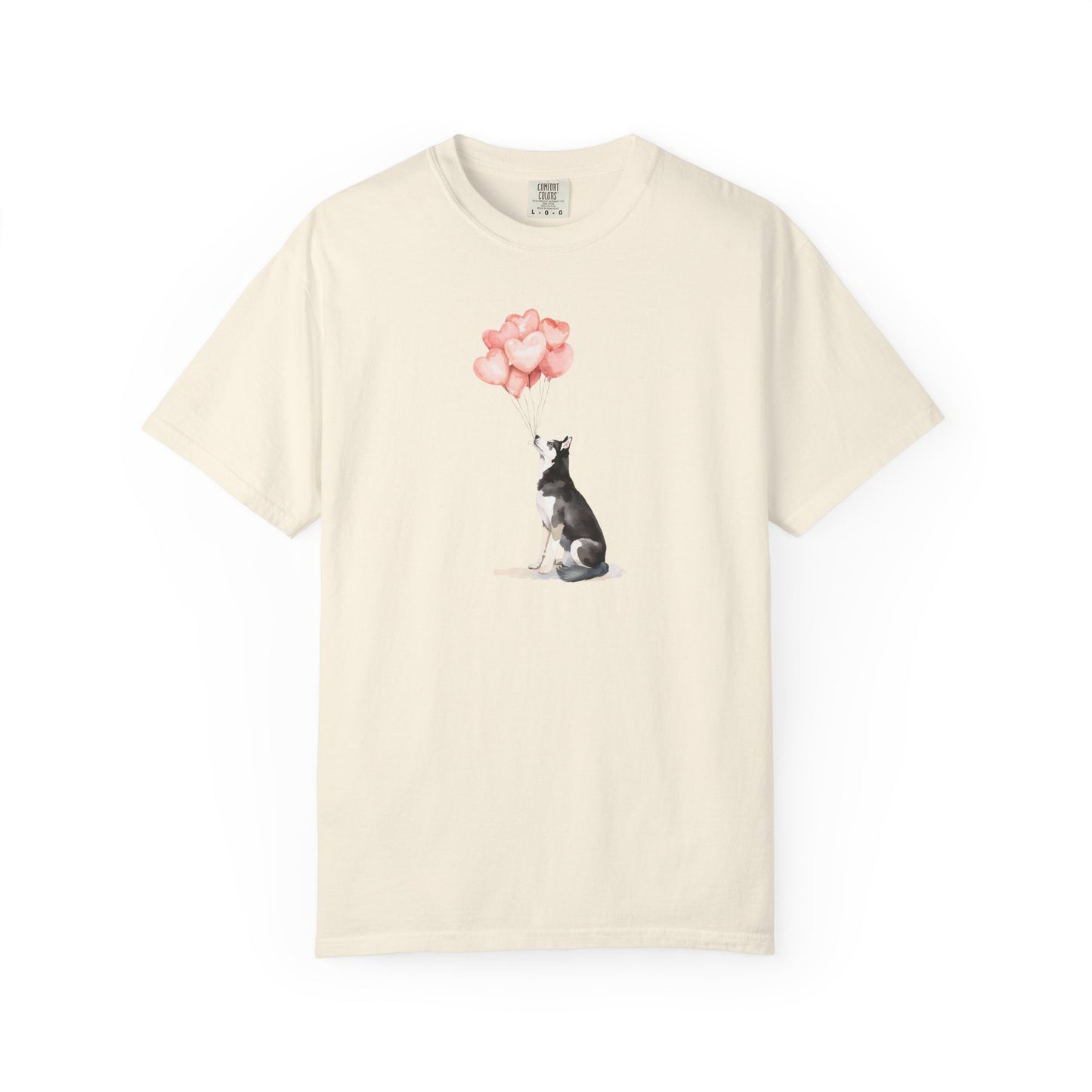 Siberian Husky with Heart Balloons Comfort Colors Tee