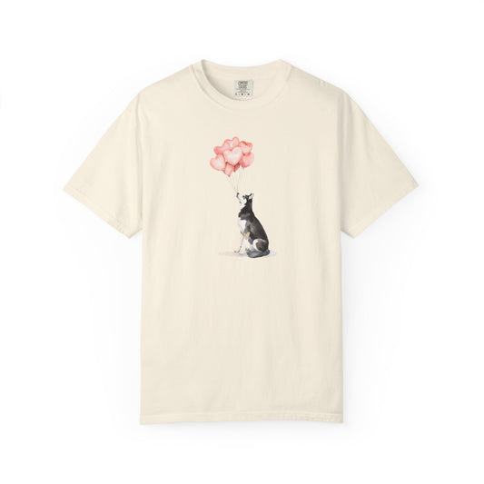 Siberian Husky with Heart Balloons Comfort Colors Tee