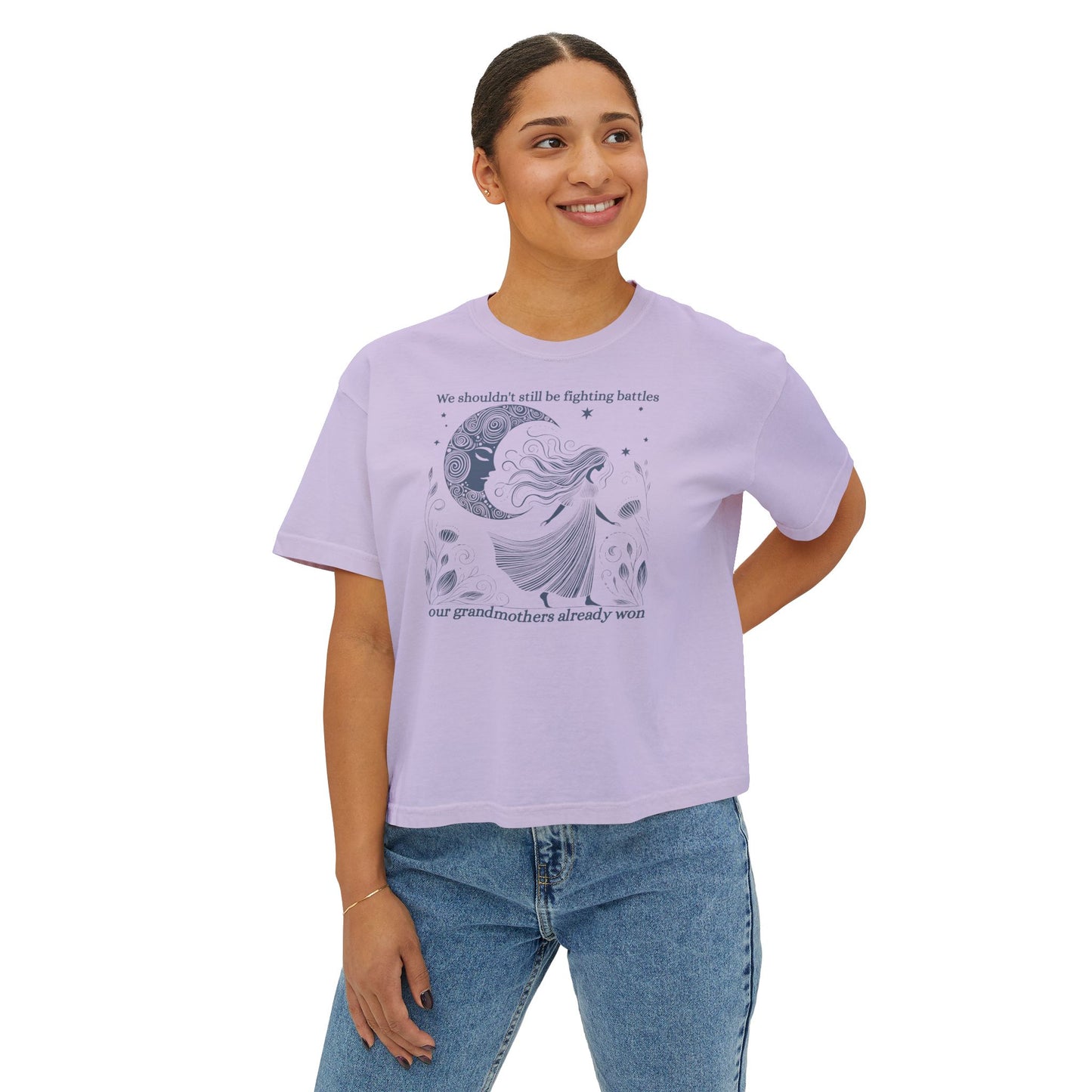 We Shouldn't Still Be Fighting Battles Tee – Feminist Moon Graphic T-Shirt