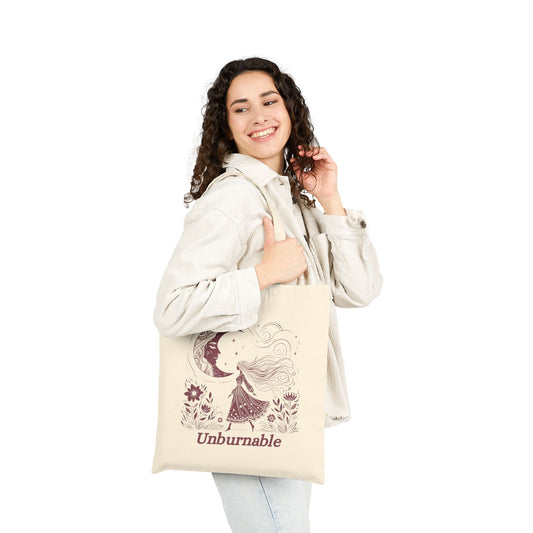 Unburnable Tote Bag, Feminist Moon Goddess Canvas Bag, Women’s Empowerment Quote Tote