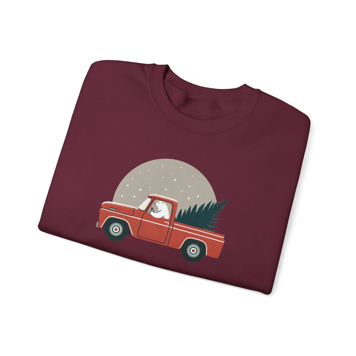 Moonlit Haul, Polar Bear Christmas Truck Design Sweatshirt