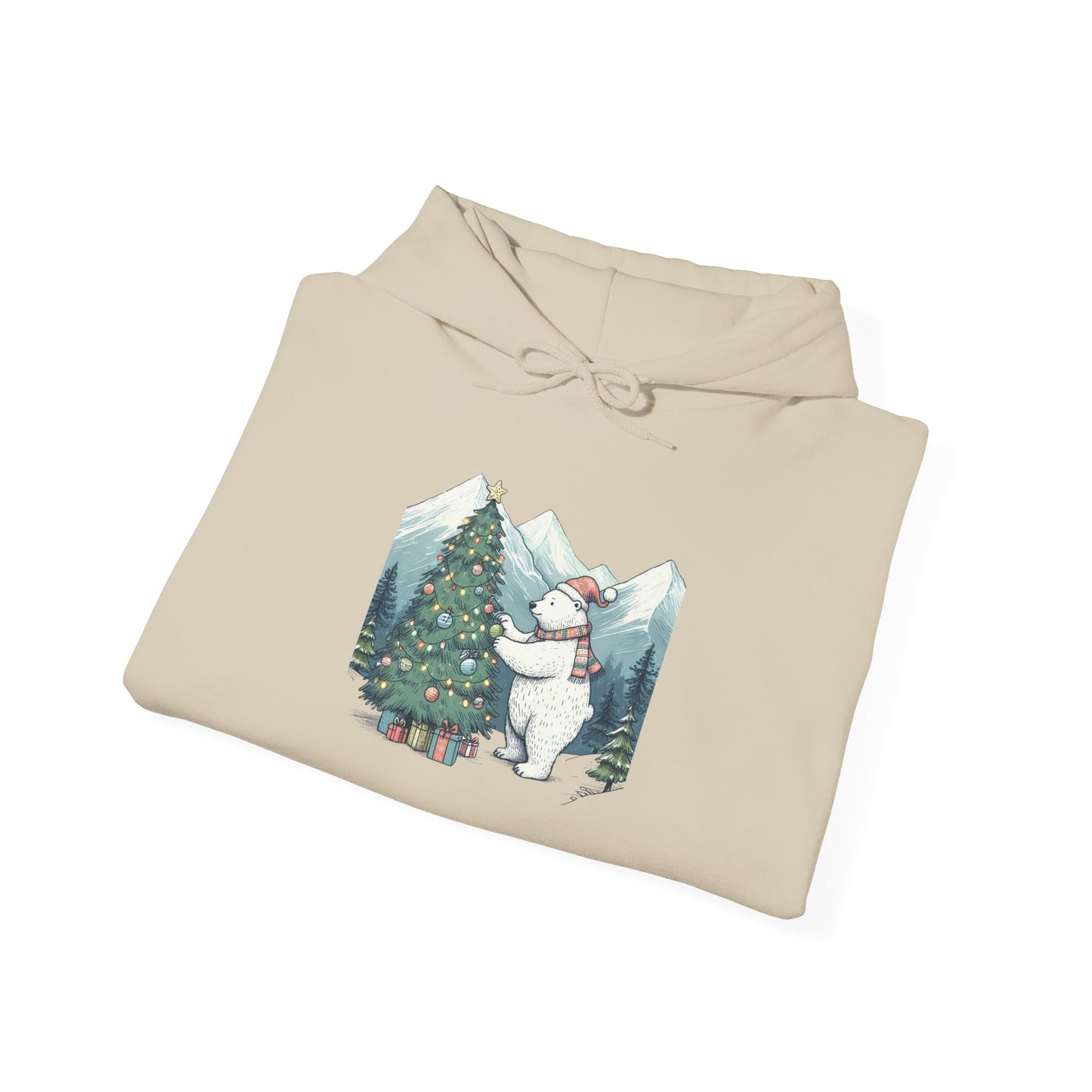 Polar Christmas Mountains Hoodie, Cozy Bear Holiday Scene